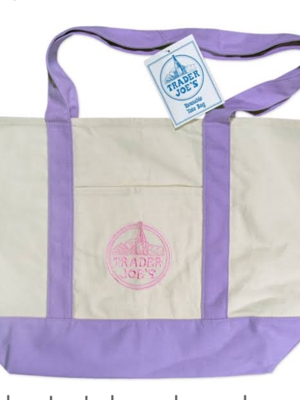 Trader Joe's Mini Canvas Tote with Lavender Trim